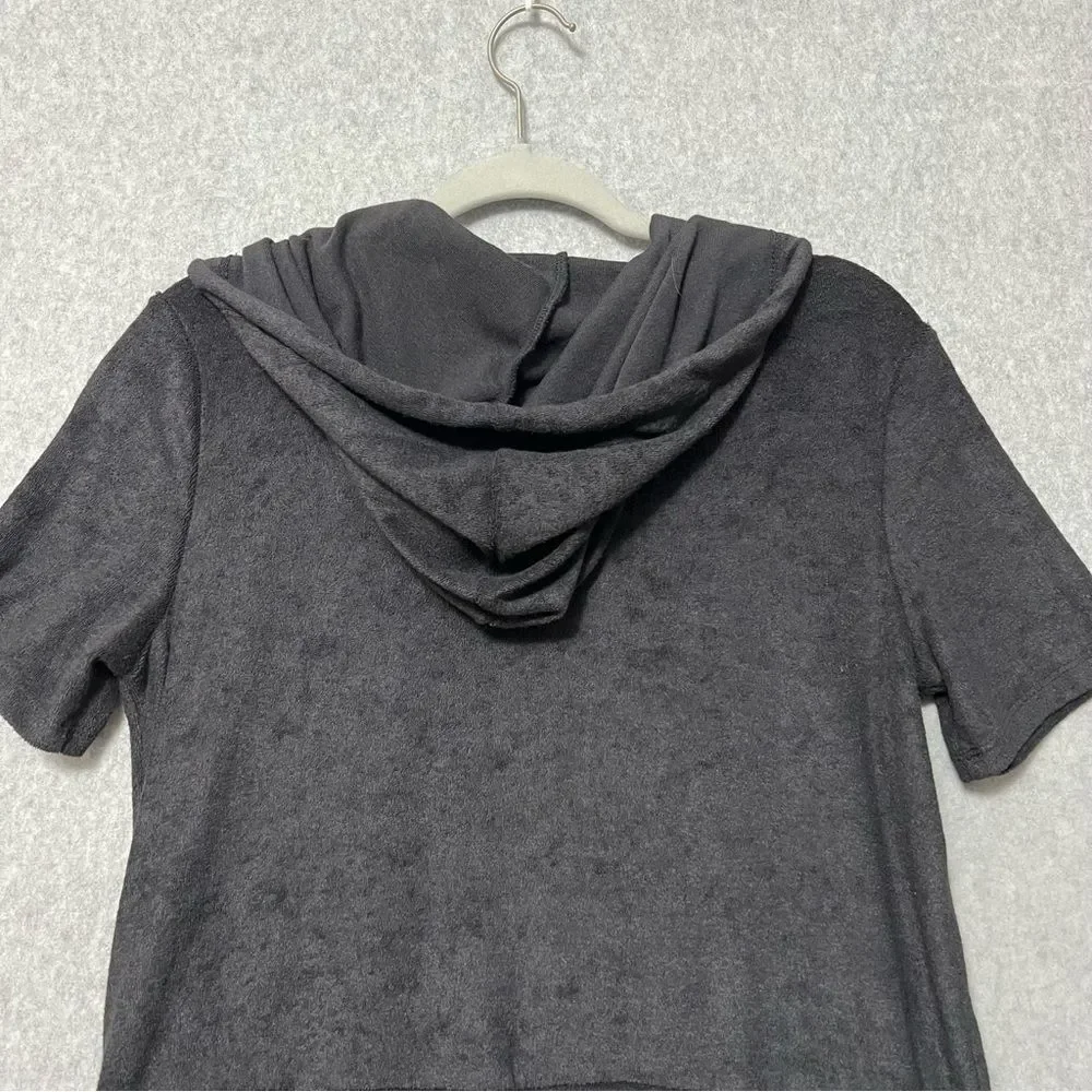YITTY Terry Cloth Romper Size XL Black Hooded Zip Up Elastic Waist Athleisure - Picture 6 of 13